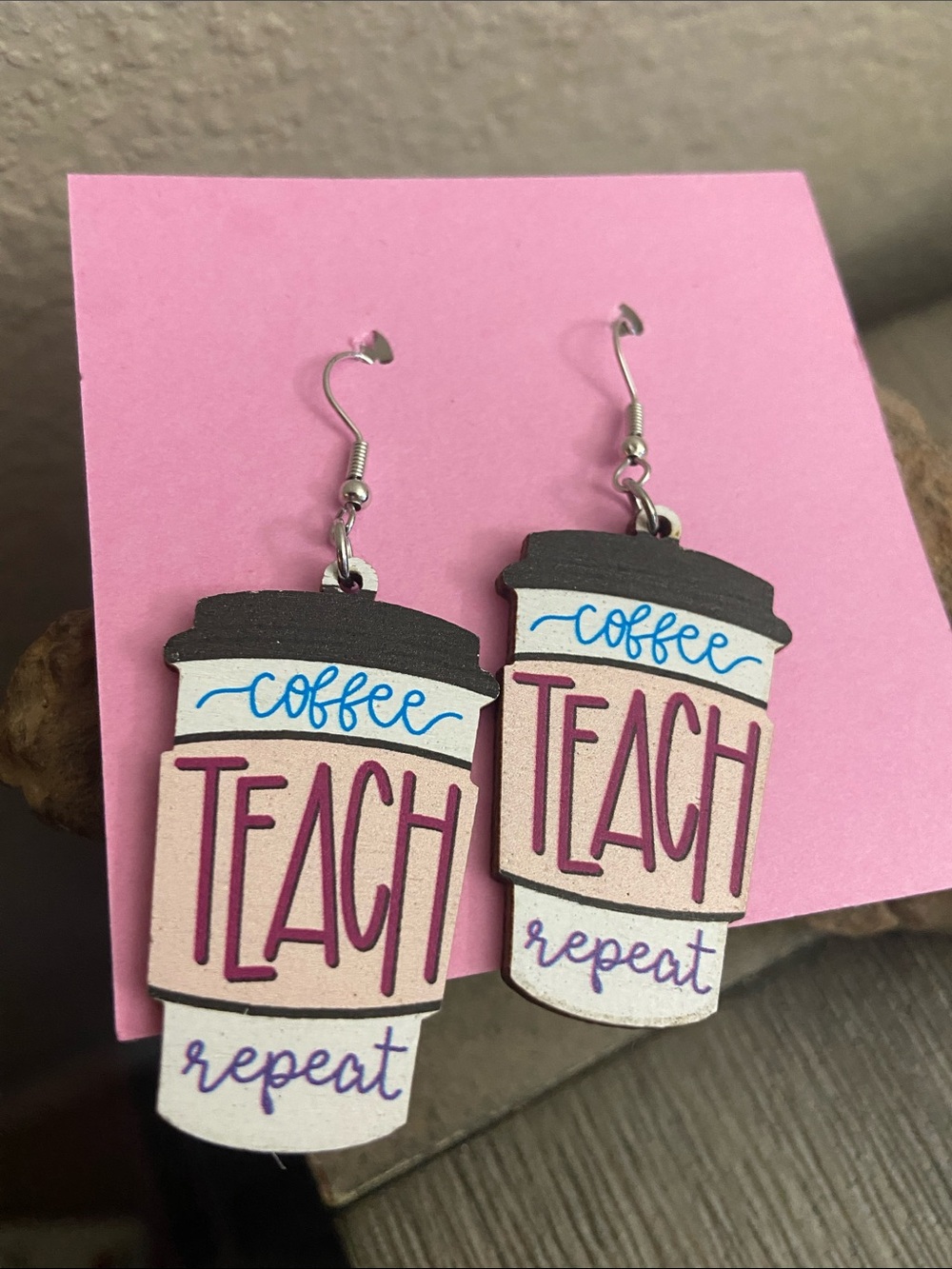 5/$10❤️❤️❤️NEW Coffee Teach Repeat Earrings